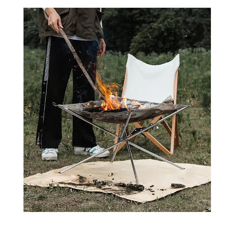 Silver stainless steel barbecue grill set with integrated cooking net, shown in medium and large sizes.