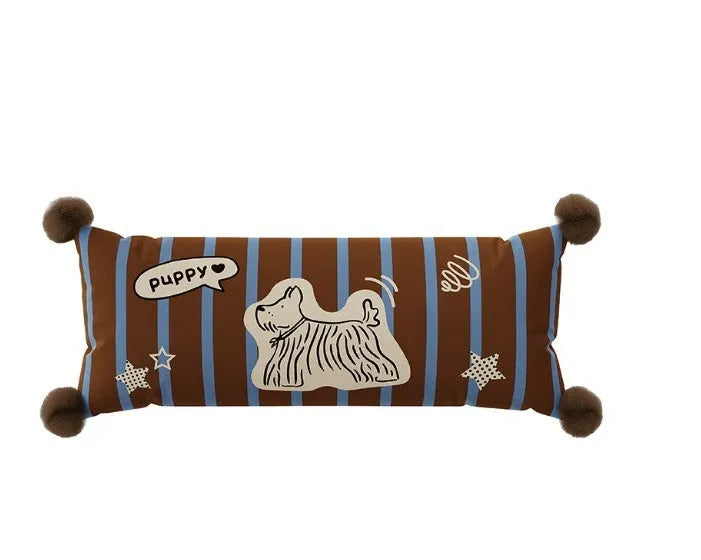 Blue cartoon animal print square sofa cushion with removable pillowcase on a grey sofa.