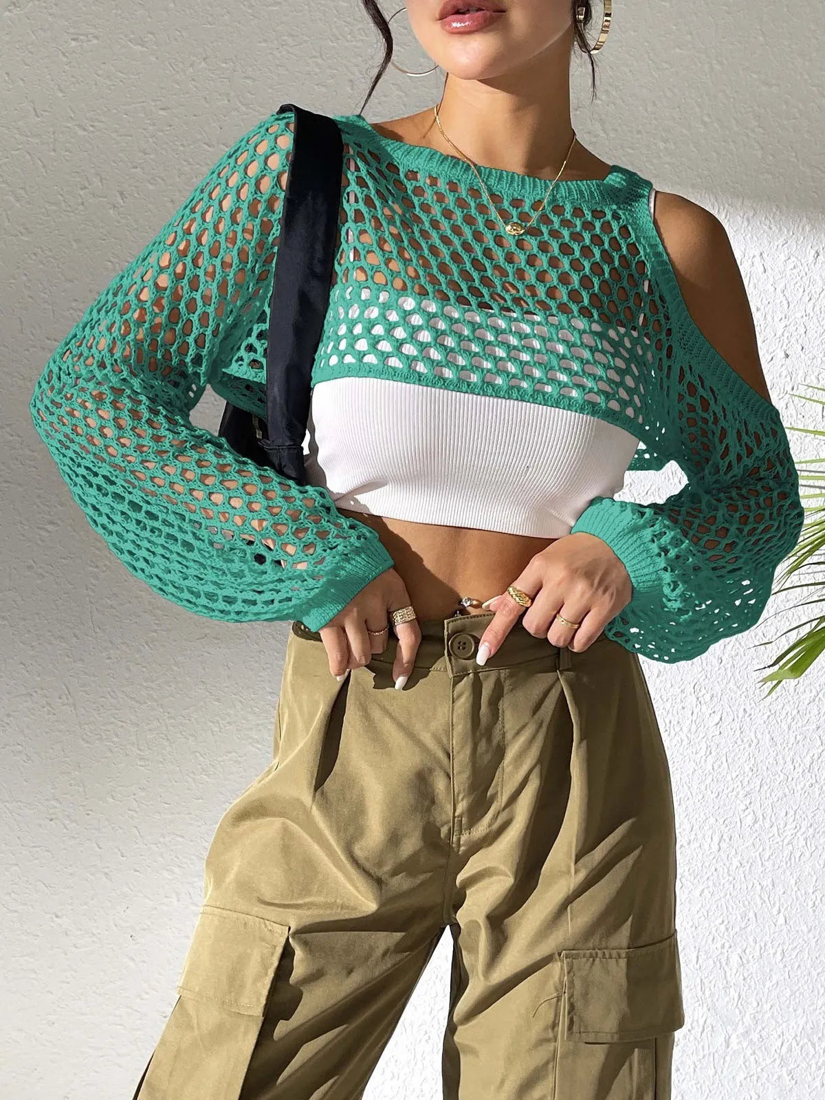 Polypropylene mesh beach shirt with hollowed navel design in free size showing six colour options