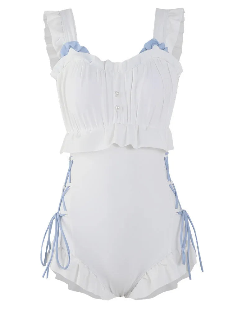 Women's milky white backless one-piece swimsuit made from nylon with polyester lining