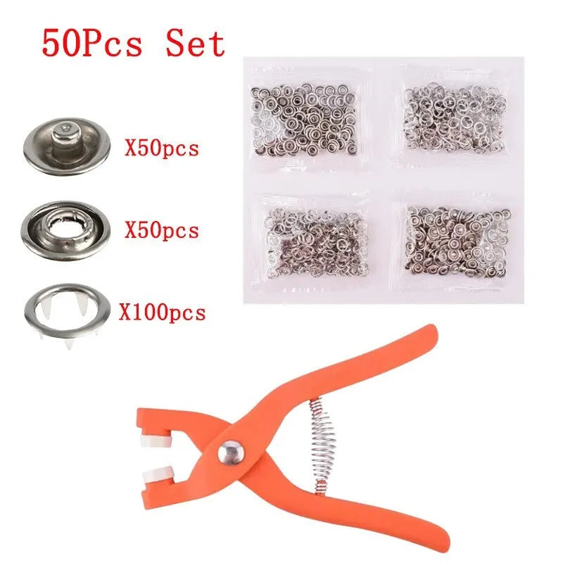 Stainless steel five claw no sew buttons 9.5mm with application pliers for children's clothing