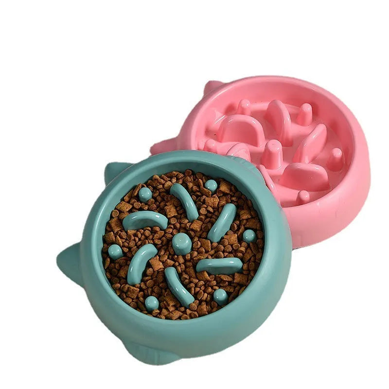Green slow feeder dog bowl with maze ridge pattern for anti-gulping feeding