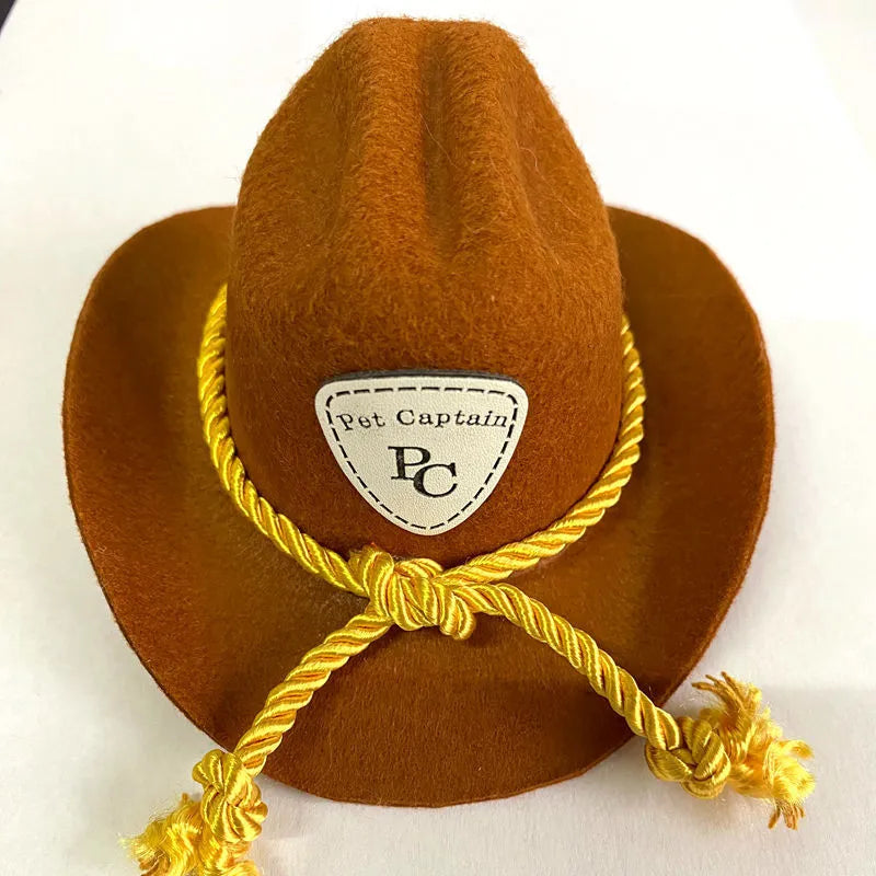 British cowboy style hat for cats with decorative velvet belt trim