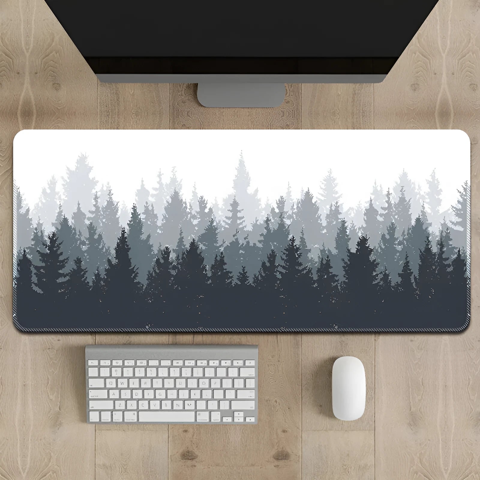 Chinese ink painting landscape design desk mat with natural rubber non-slip base in multiple size options