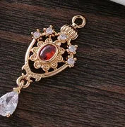 Water drop pendant with micro inlaid zirconia in five colour options showing 12mm x 23mm dimensions