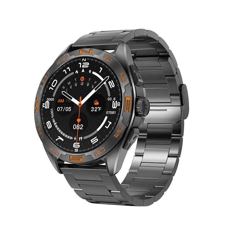 Men's smart watch with health monitoring display showing blood pressure and heart rate readings