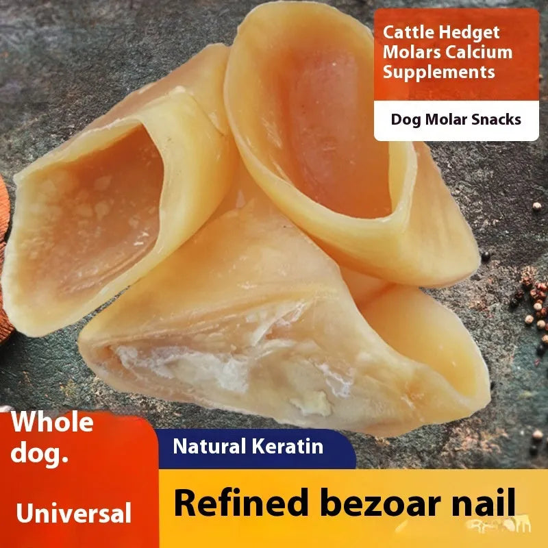 Natural cowhide anti-bite grinding rod dog chew in hoof shell colour for small and large dogs.