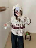 Plus size women's brocade sweater coat with geometric pattern in loose fit