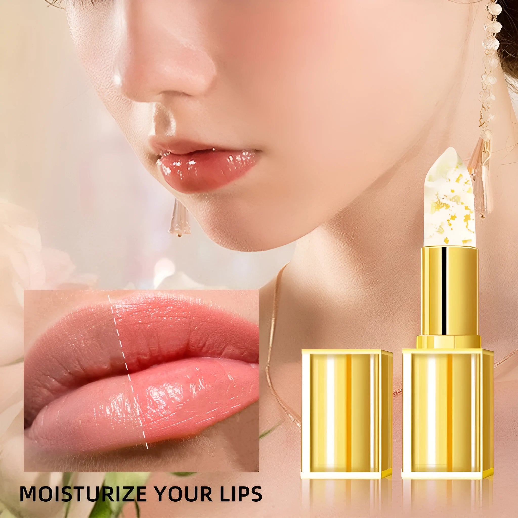 Gold packaged anti-smudge colour-changing lipstick tube with 3.5g gilding warm lip gloss