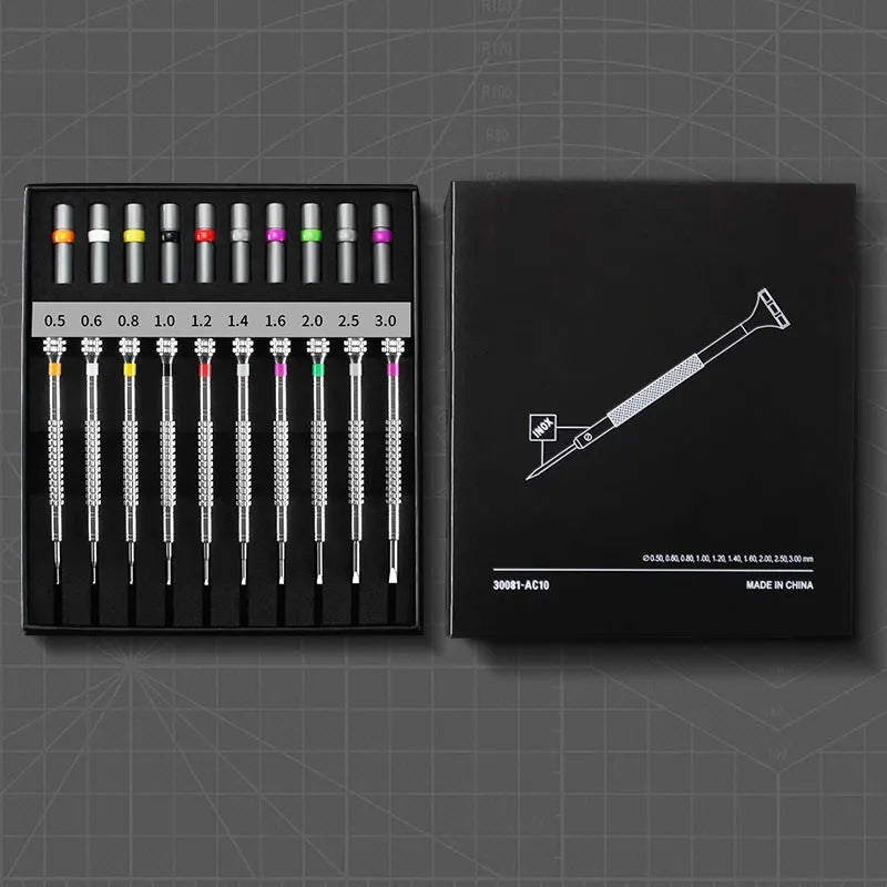 10-piece precision screwdriver set with 20 spare bits for glasses and clock repair tools