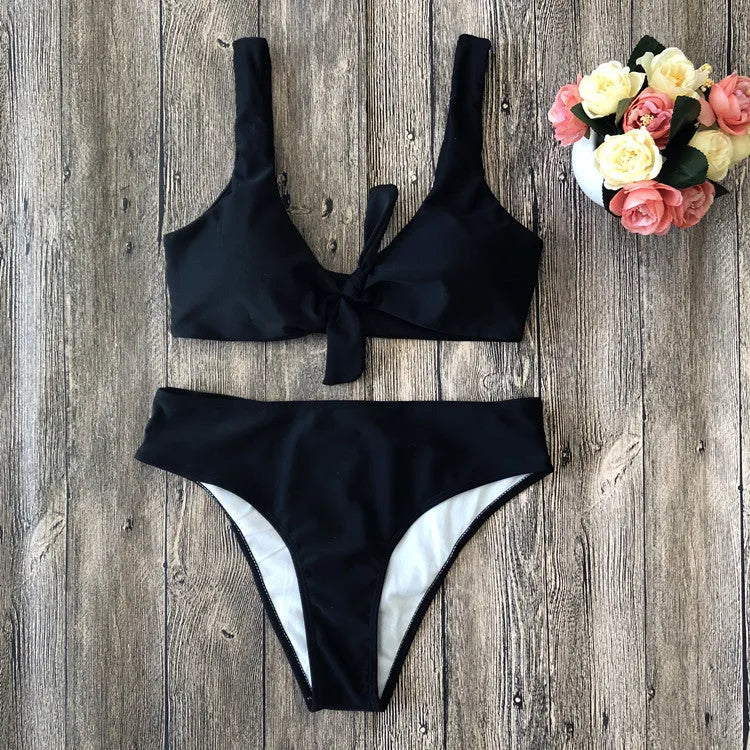 Pure colour bikini set in European and American style with sleeveless design