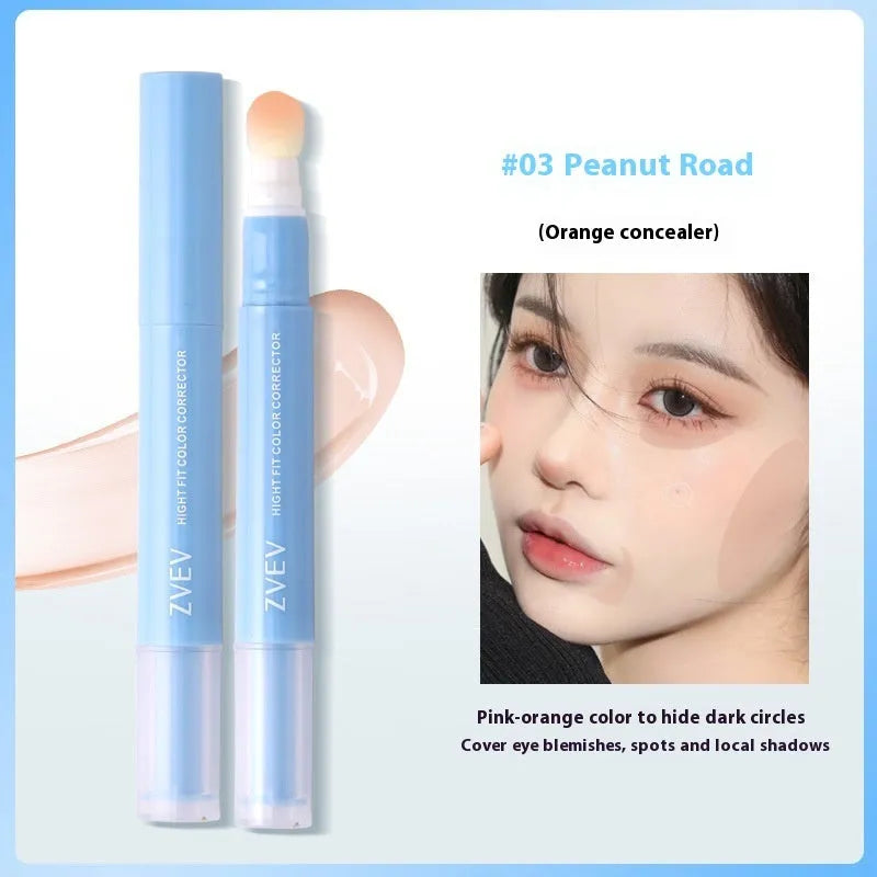Concealer pen cream with sponge brush head in three shade options for skin and clothing.