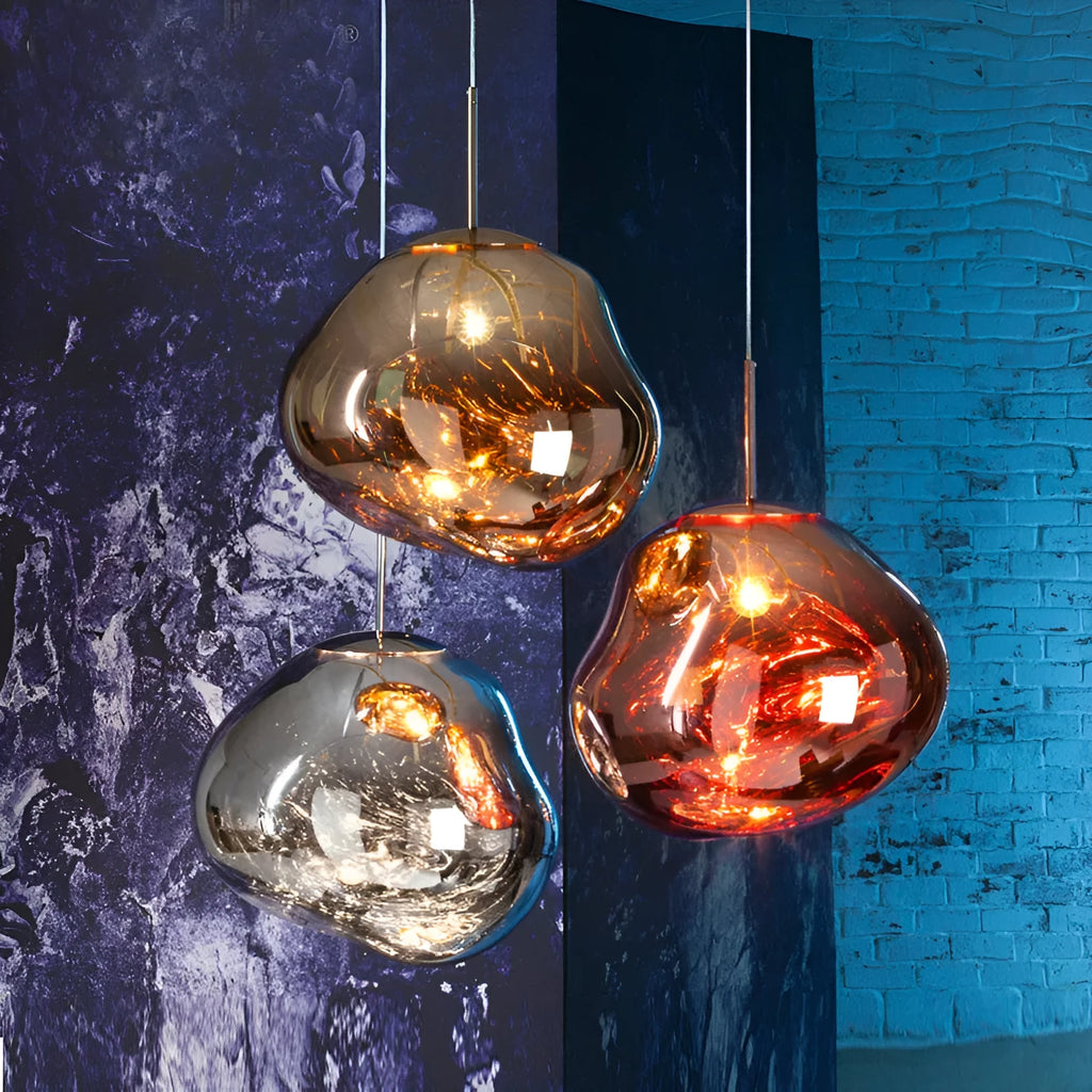 Nordic irregular lava lamp chandelier in glass with metallic finish