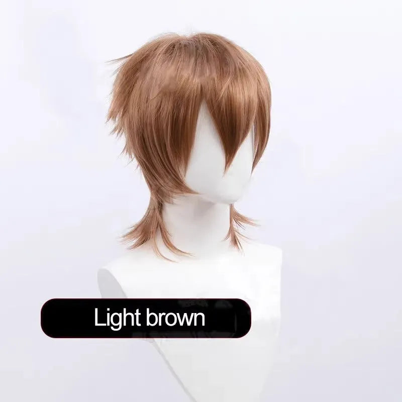 Short red Anime style cosplay wig for men made from high-temperature fibre