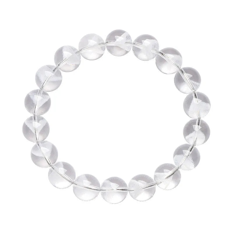 Women's natural white ghost pyramid bracelet with ground crystal beads and Ruyi design element
