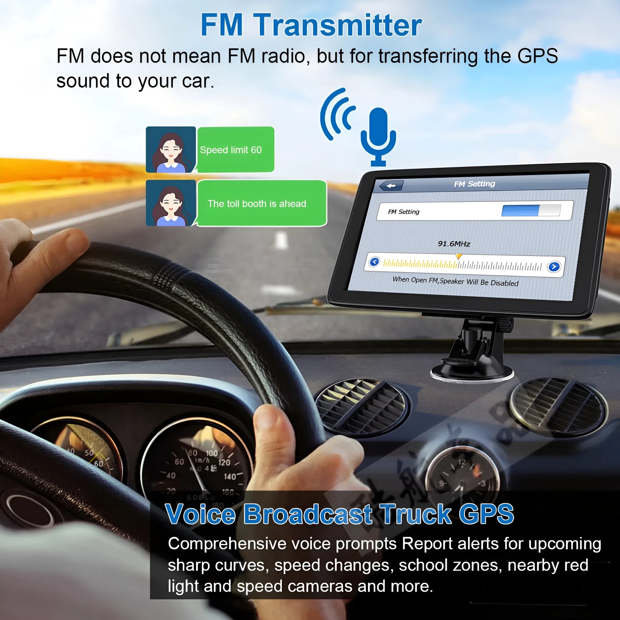 7 inch car GPS navigation device with HD touchscreen display mounted in vehicle