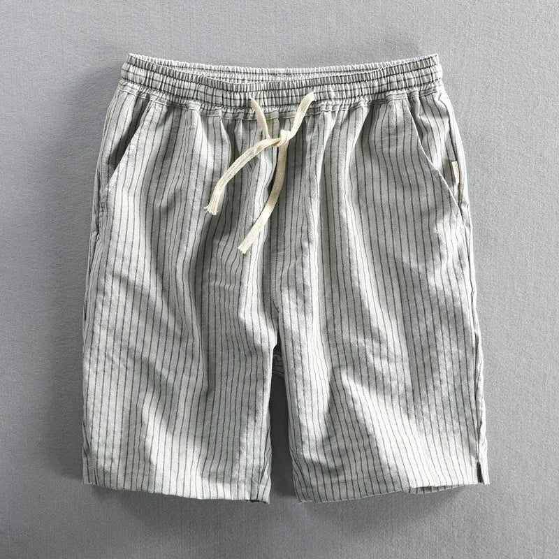 Men's striped cotton casual shorts with elastic mid waist in multiple colour options