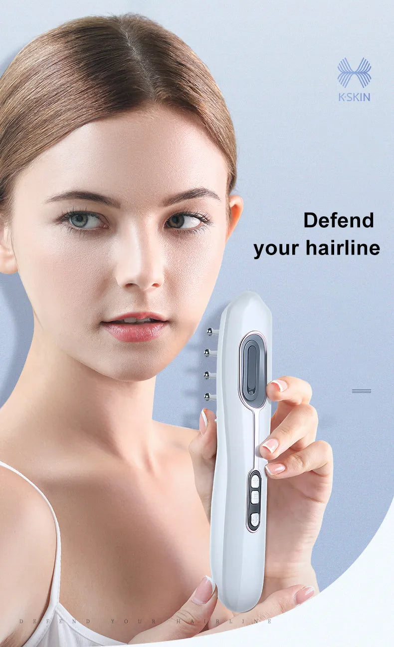 Healthy Comb micro-current radio frequency head massage claw in sapphire blue with push button controls