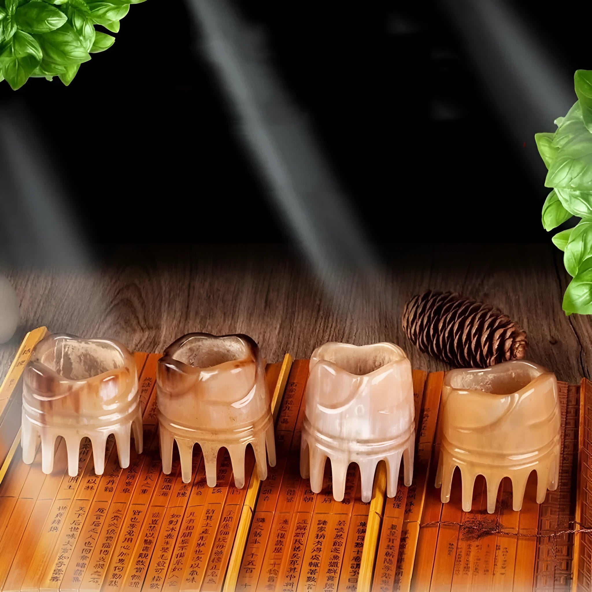 White buffalo horn comb with half-wide teeth and pointed tips for shampoo distribution and scalp massage