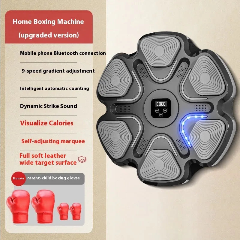 Smart music boxing machine wall target with electronic reaction lights and focus gloves