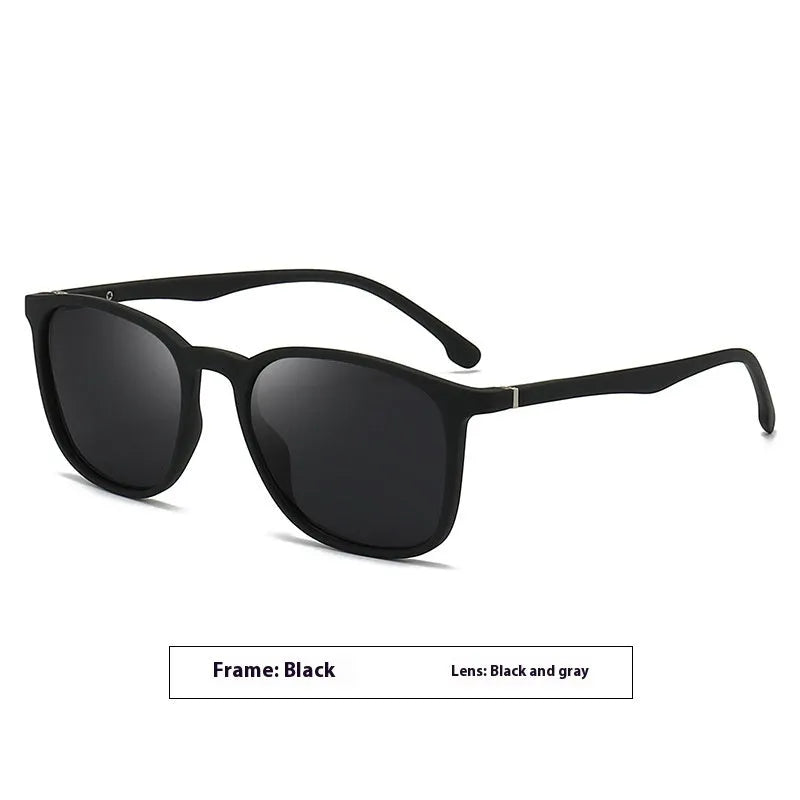Men's UV400 polarized sunglasses with elastic paint spectacle foot in black frame with dark green lens