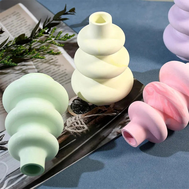 Three layer circle vase silicone mould in irregular modern shape for resin and candle crafts