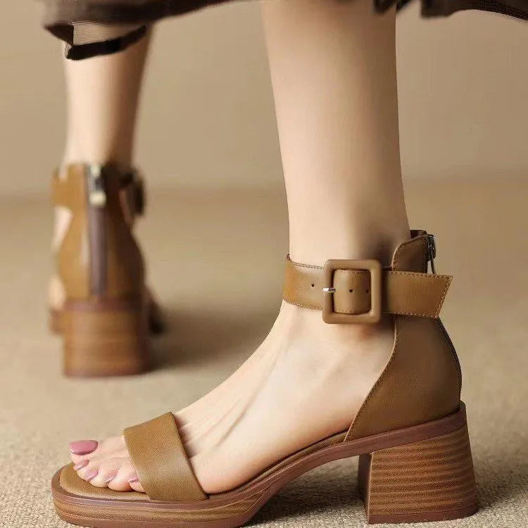 Women's white retro platform heels with ankle strap and round toe