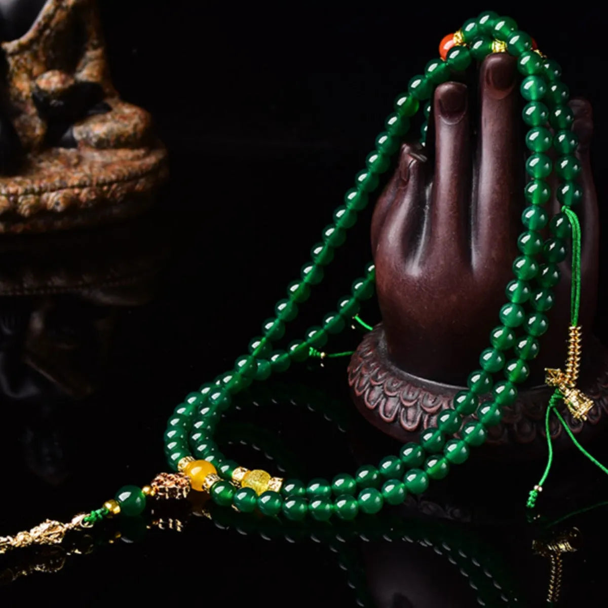 Brazil natural green agate multi-circle bracelet shown in hand, with certificate.