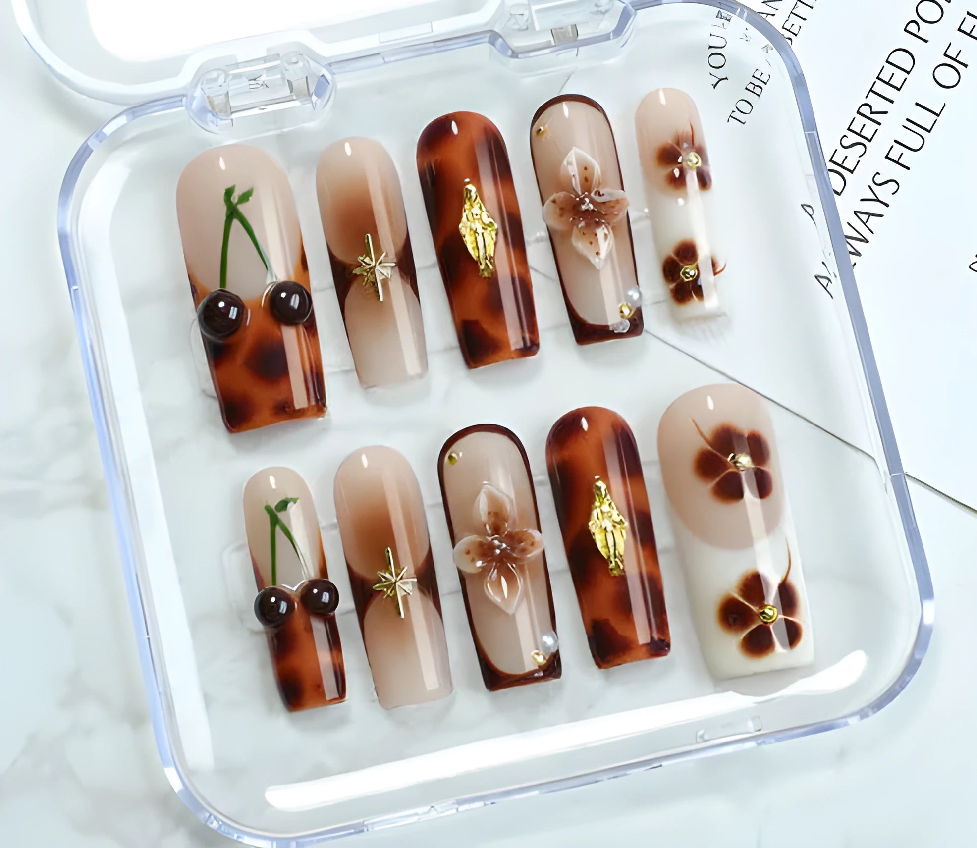 Nail art kit with bottle of jelly glue, rubbing strip, and sheet of nail patches in SGJ-A2-0026 colour.