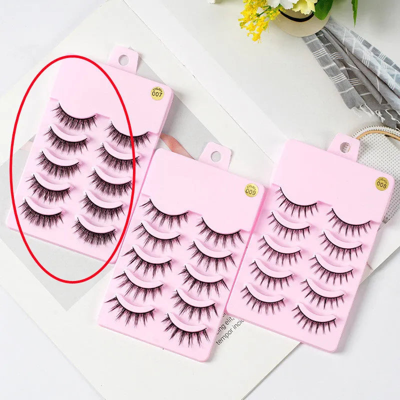 Set of natural wispy false eyelashes styles 007, 008, 009 for manga and Korean makeup.