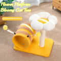 Yellow bee-themed cat climbing frame with sisal scratching board and integrated tunnel