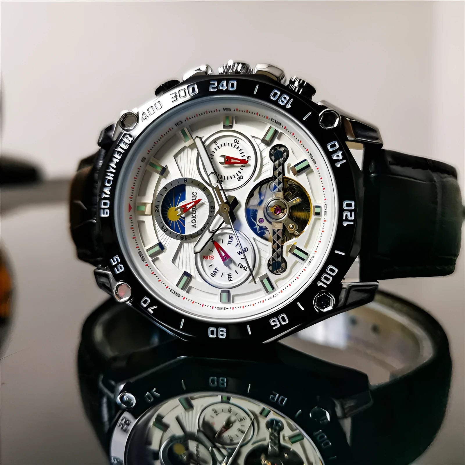 Automatic mechanical watch for men with 12mm stainless steel case in various colour combinations