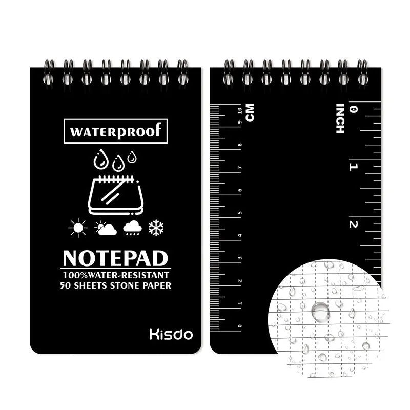 A5 spiral-bound waterproof notebook with stone paper pages and a green camouflage PP cover