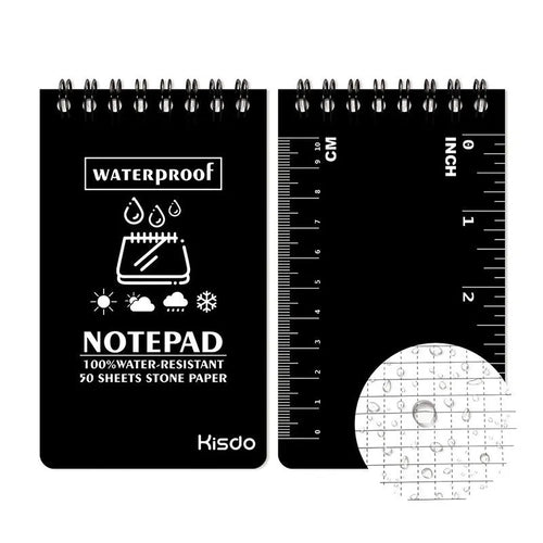 A5 spiral-bound waterproof notebook with stone paper pages and a green camouflage PP cover