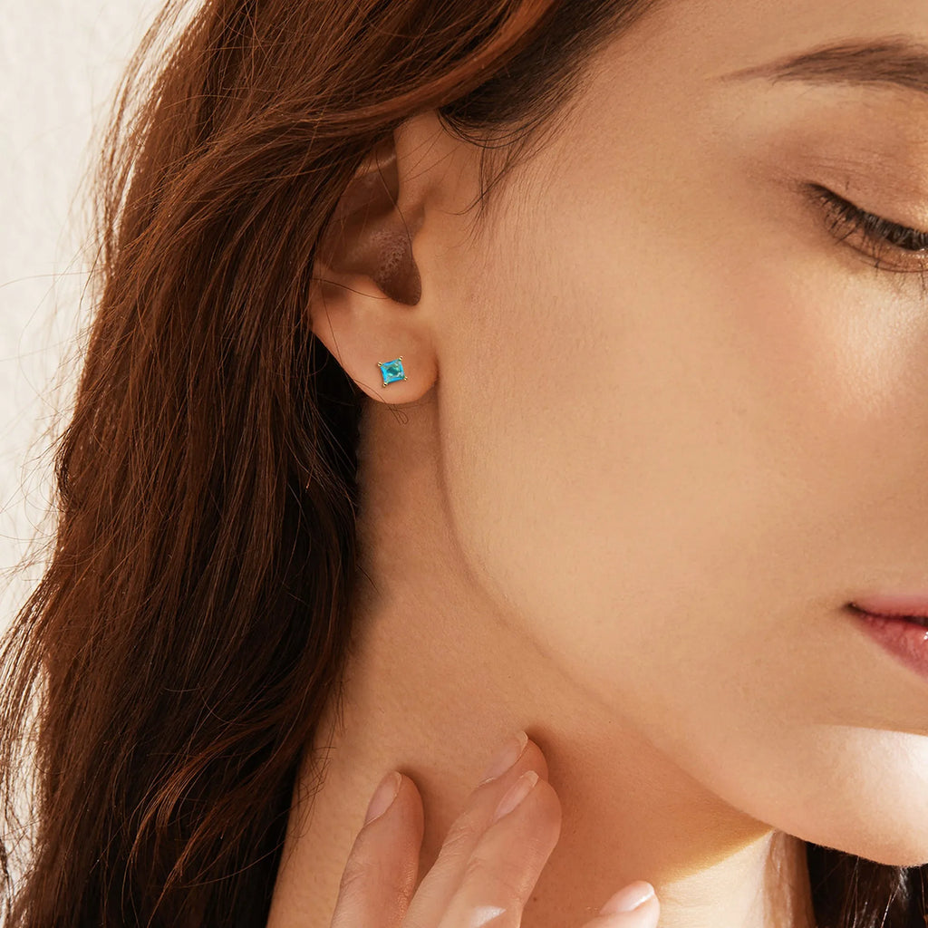 Brass gold-plated drop and pear-shaped earrings with zircon stones in candy colours