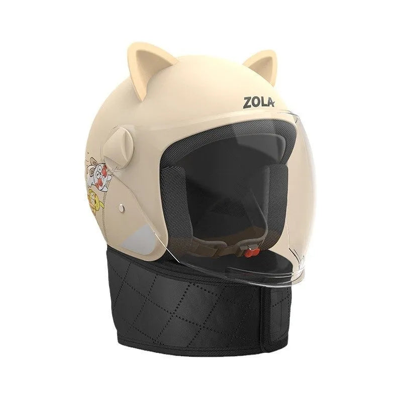 Winter electric bicycle helmet with removable scarf and anti-fog visor in blue colour