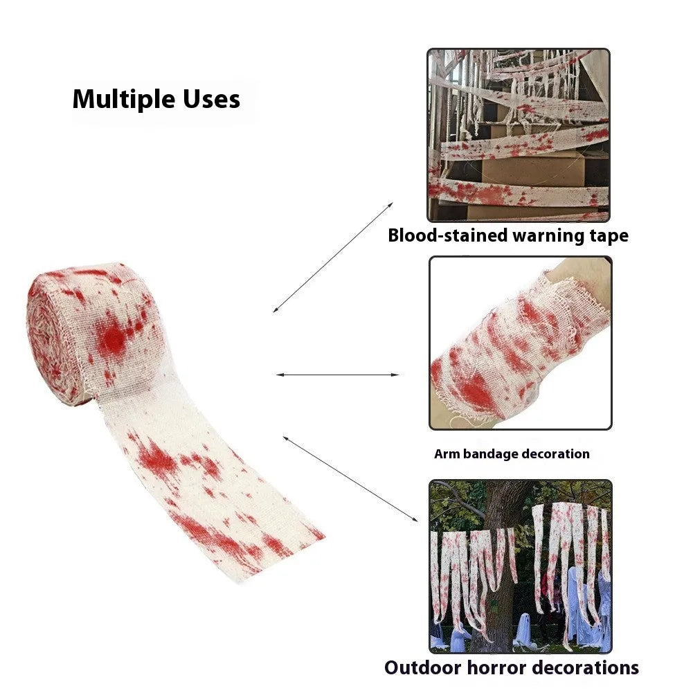 Halloween bloody horror dyed gauze bandage showing red polyester fabric with 8cm width