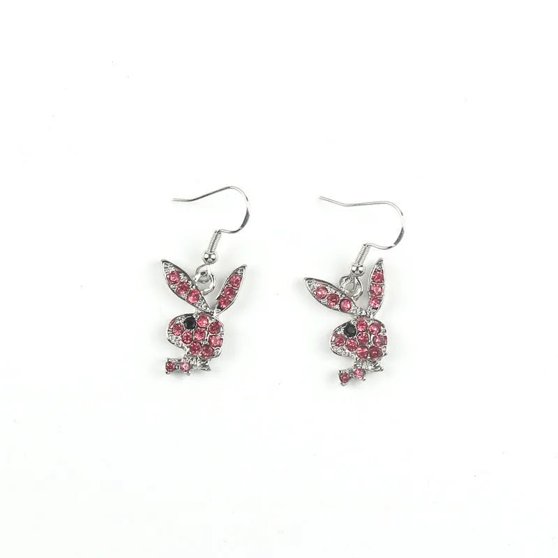 Full diamond pavé rabbit stud earrings in gold, pink, or silver colours