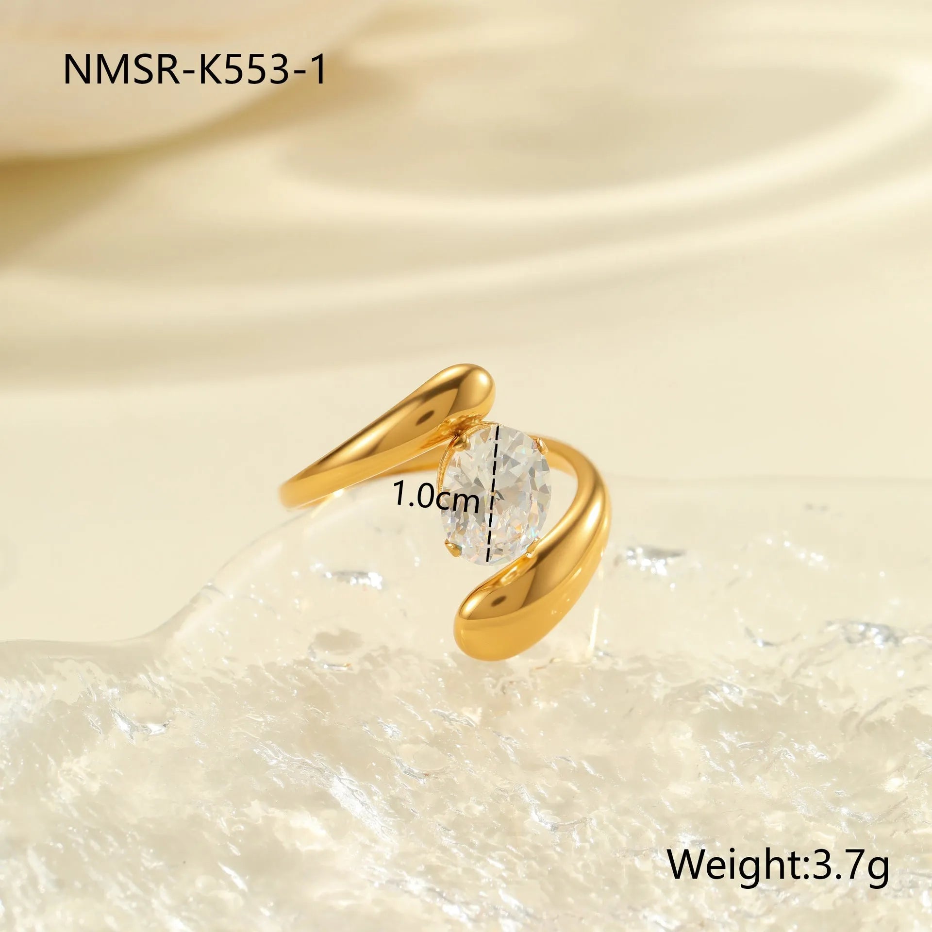 Geometric open mouth zircon ring showing adjustable design and electroplated finish