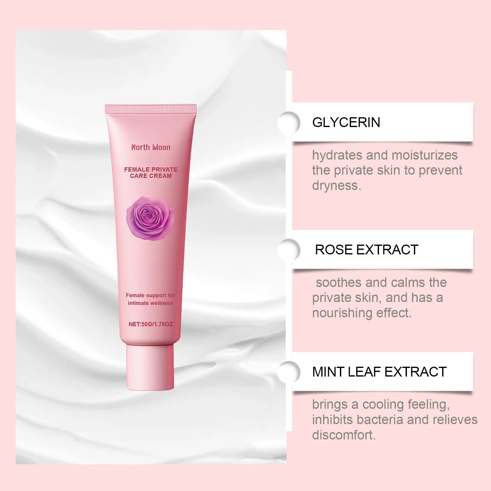50g moisturising cream jar with rose and peppermint extract for dry skin hydration