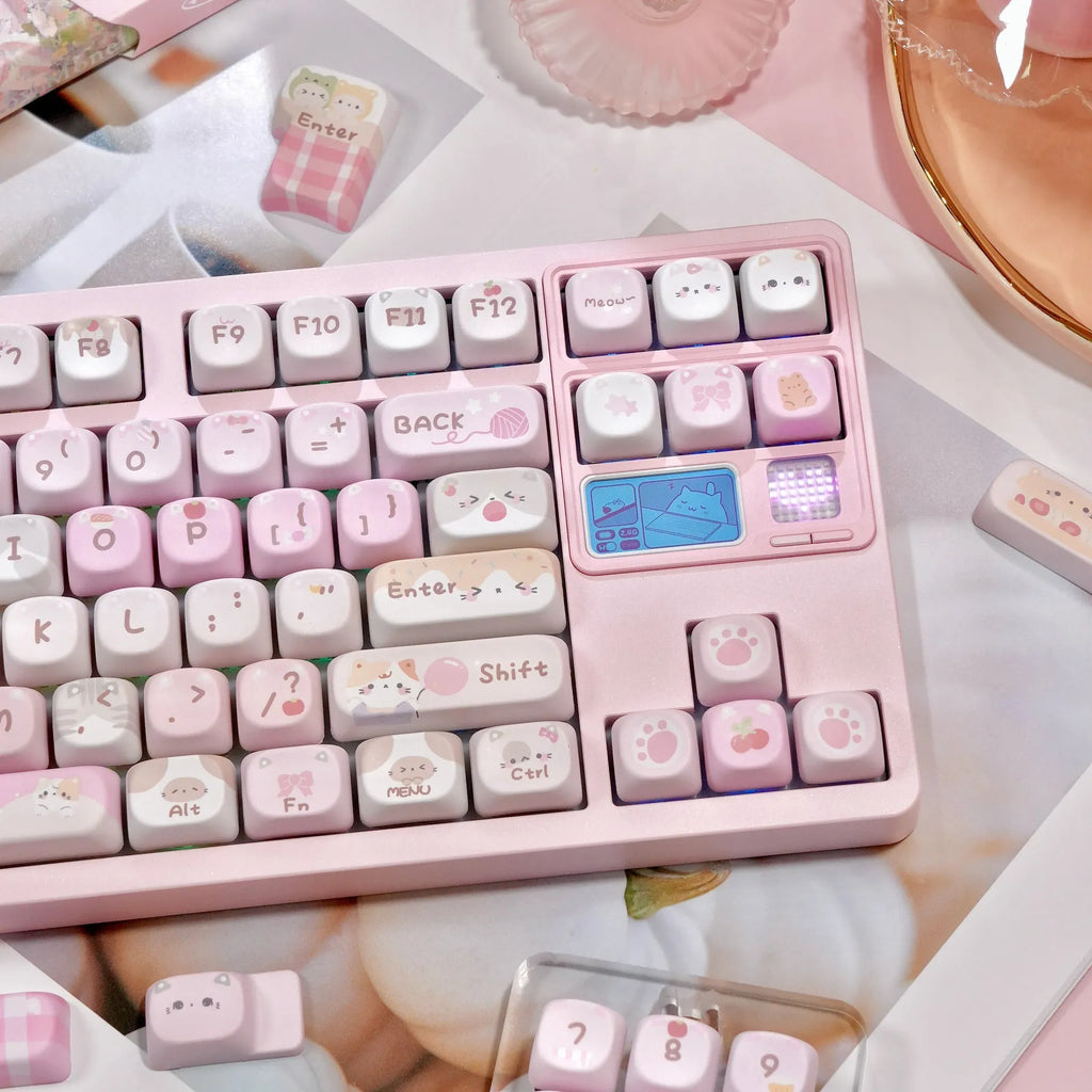 MOA height full five-sided sublimation key cap set with pink cartoon designs for mechanical gaming keyboards