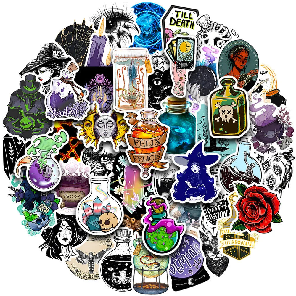 50 colourful PVC waterproof stickers with glossy surface for laptops and smooth surfaces