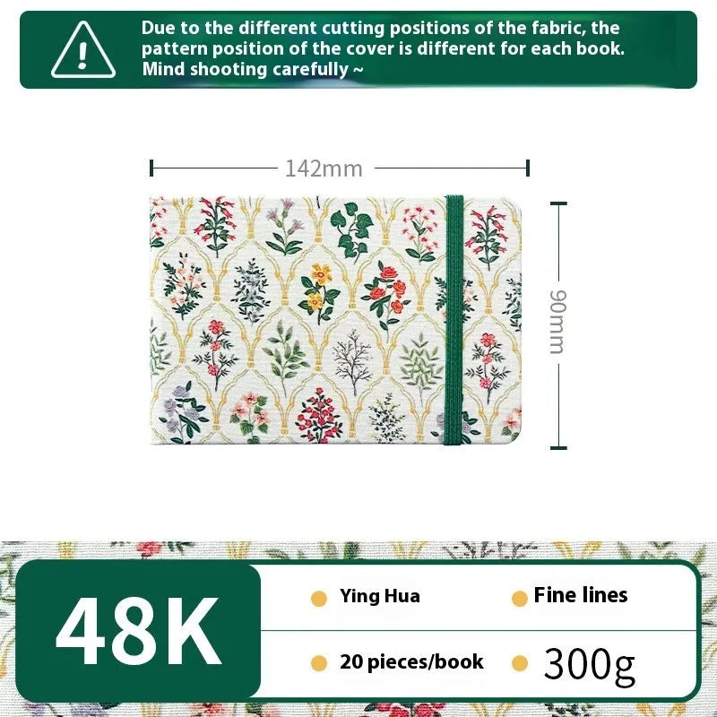 Feiluniao handmade fabric watercolour notebook with artistic cover design, 185mm length for portable sketching