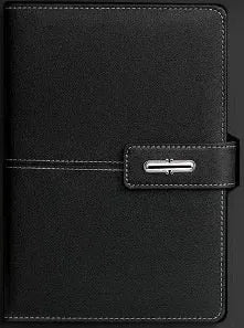 A5 notebook with imitation leather cover in multiple colour options including black, red, green, blue, and orange.
