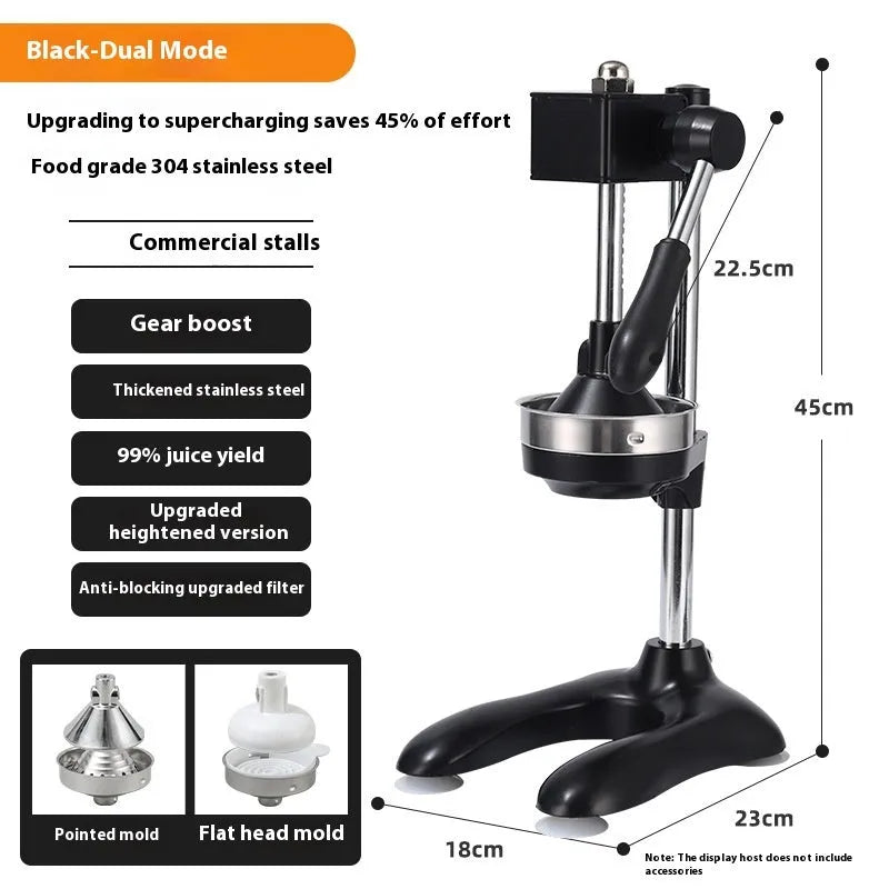 Vertical stainless steel manual juicer with multiple colour and tip options for household citrus juicing