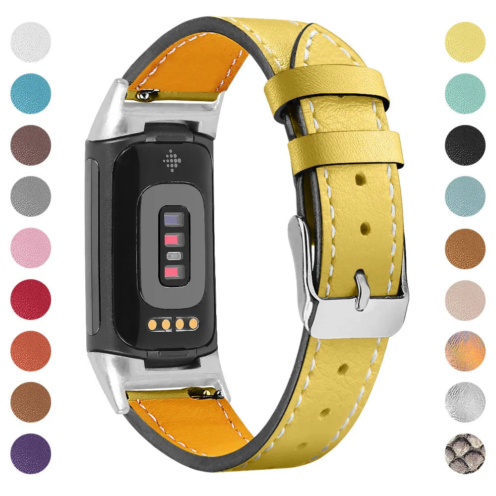 Genuine leather smart watch strap for Fitbit Charge 5 and Charge 6 in various colour options