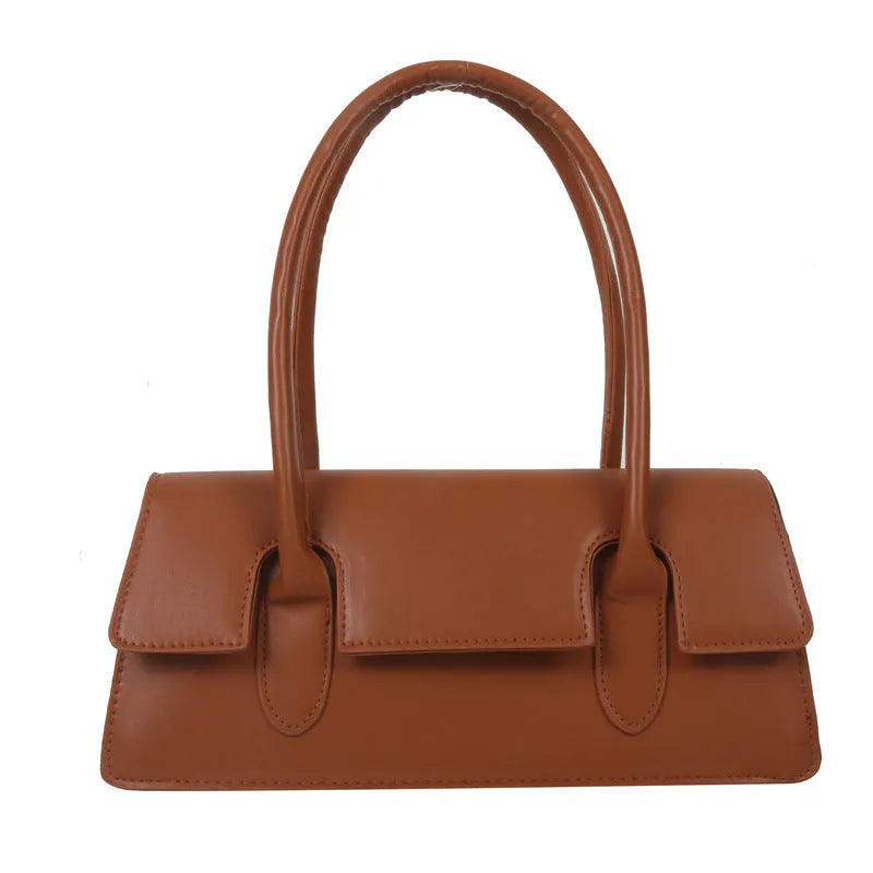 Women's retro square shoulder bag in PU leather with single strap and stitching details