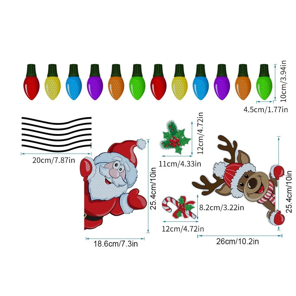 Cartoon-style Christmas elk reflective magnetic sticker on a glass surface.