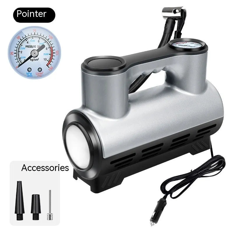 12V portable car air pump with digital display, ABS housing, and air nozzles for tire inflation