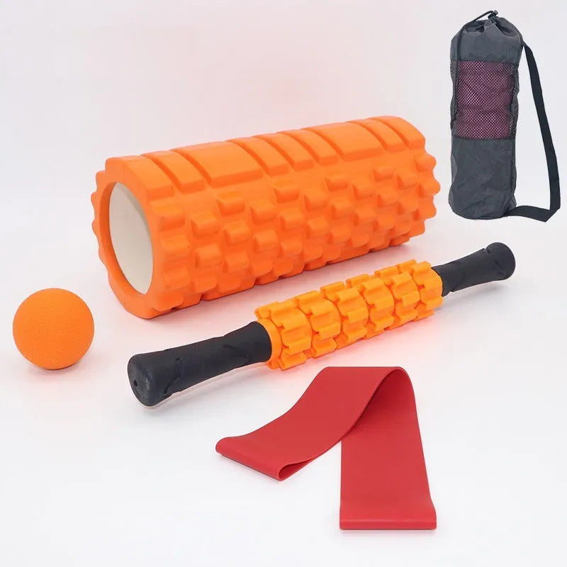 Black 33cm fitness foam roller massage kit with foam, EVA and PVC construction.